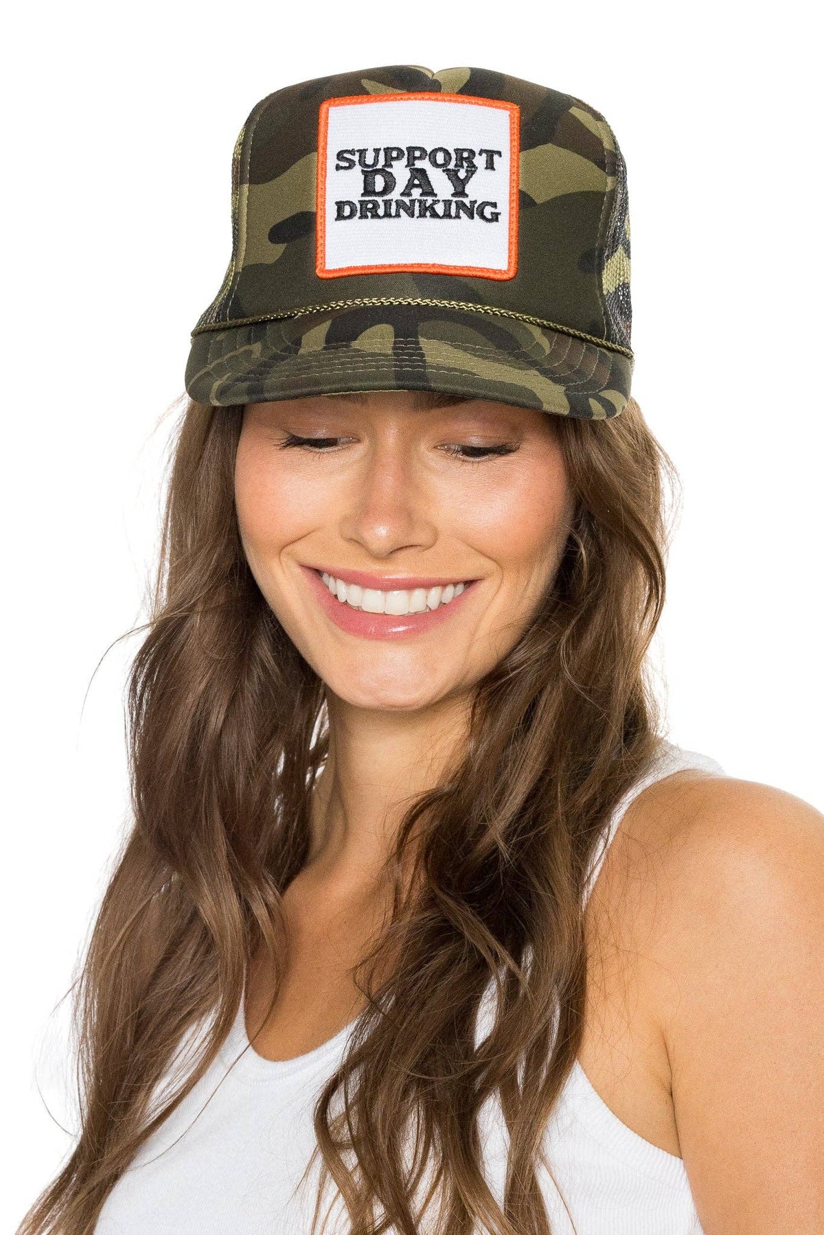 Support Day Drinking Trucker Hat in Camo