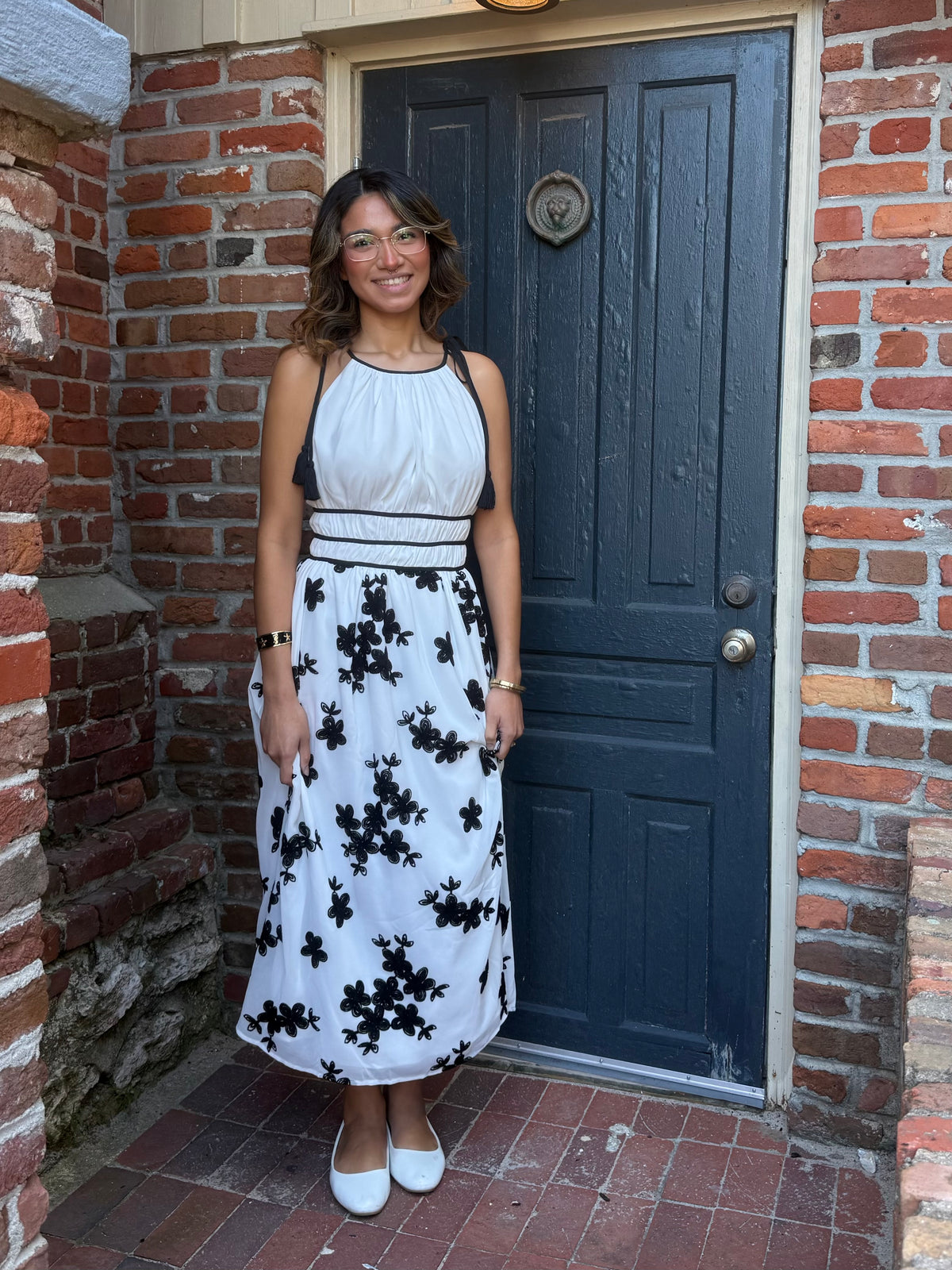 Layla Embroidered Black & White midi dress