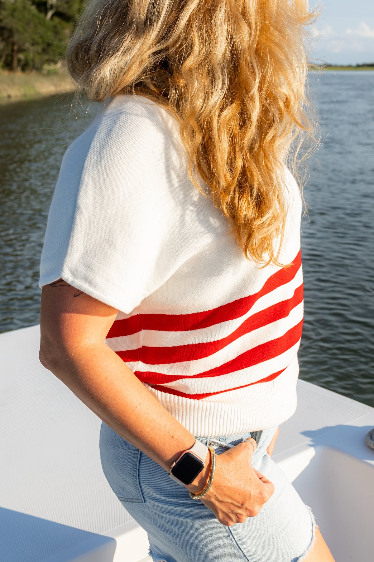 Emma Red Striped Sweater Top - In February