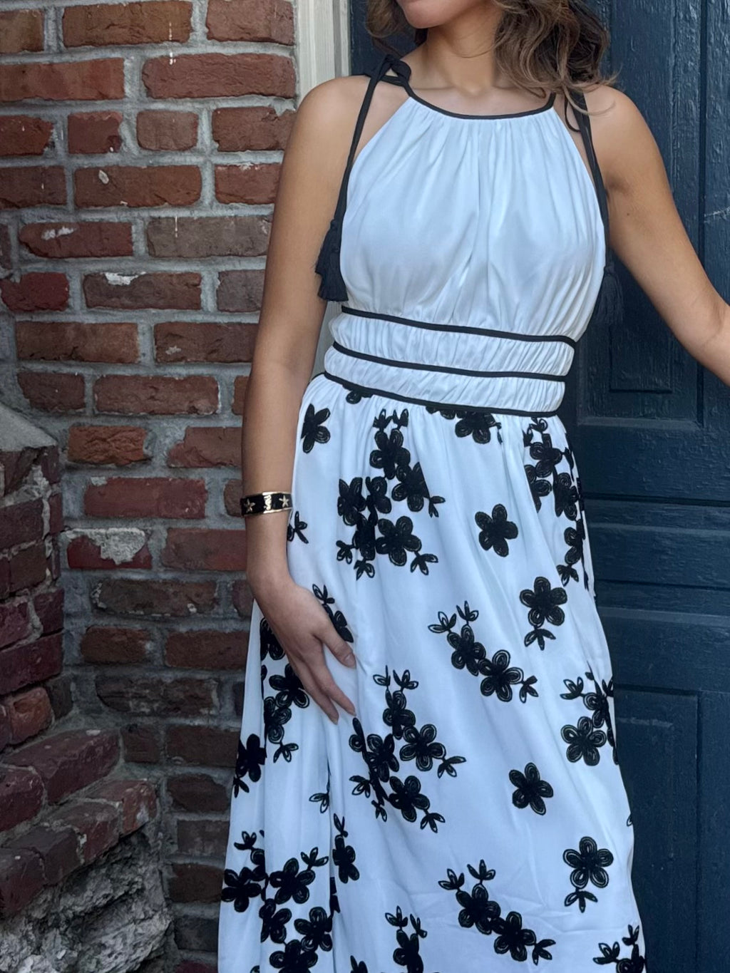 Layla Embroidered Black & White midi dress