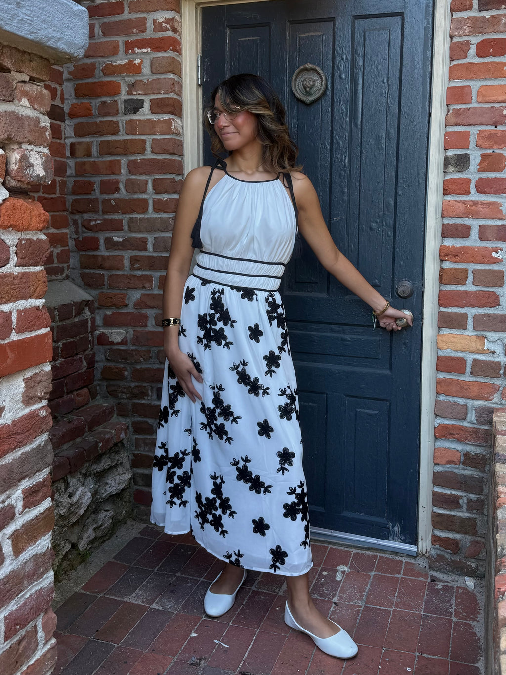 Layla Embroidered Black & White midi dress