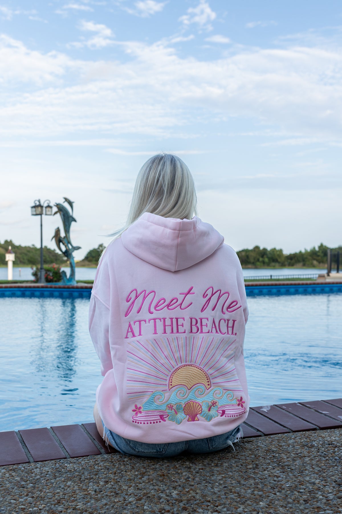 Meet Me At The Beach Sunset Embroidered Hoodie